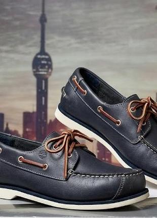 Топсайдери (мокасини) timberland classic boat shoe — оригінальне шкіряне взуття синього кольору. артикул / модель: 85938m  розмір 40