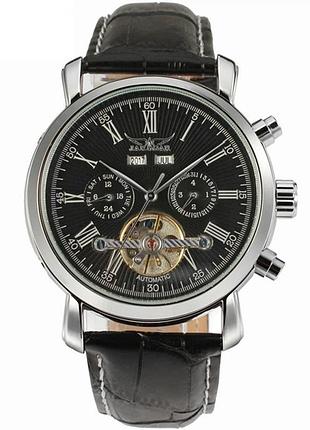Мужские механические часы jaragar a540 silver-black с серебристым корпусом и черным циферблатом