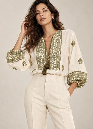 Блуза zara з оливковим принтом та китицями в стилі бохо, xs та s