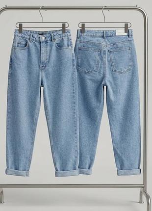 женские (подойдут и подросткам) синие джинсы asos mom fit с высокой посадкой 100%cotton.