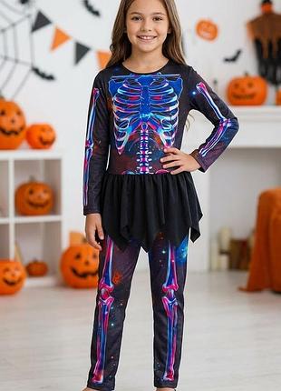 Карнавальный костюм скелета для девочки amscan neon skeleton girl (8–10 лет, рост 134)