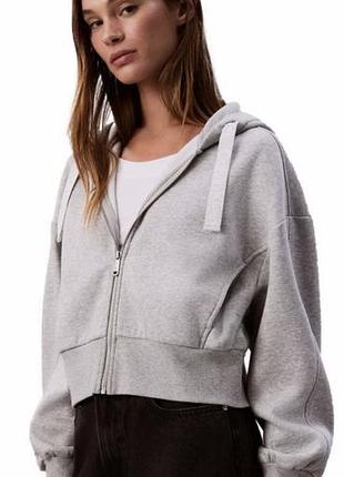 Толстовка худі на блискавці жакет calvin klein сірий, розмір xs