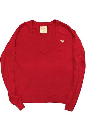 Красный джемпер свитер abercrombie &amp; fitch с v-вырезом и вышивкой лося красная кофта пуловер винтаж downtown girl y2k elena gilbert s m 36 38