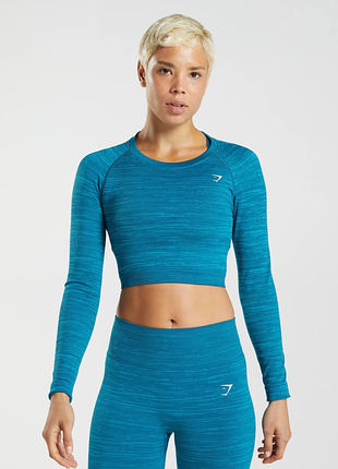 Безшовний укорочений топ з довгими рукавами gymshark adapt marl спортивний рашгард