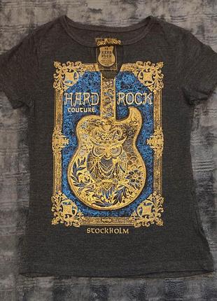 Вінтажна футболка hard rock couture stockholm з золотом та намистинами приталена сіра рок футболка hard rock cafe y2k whimsigoth grunge xs s 34 36
