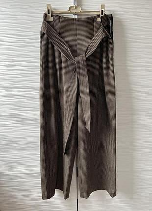 Zara трендові шоколадні штани зара широкі кльош палаццо кюлоти з поясом брюки висока посадка