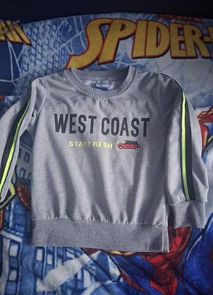 Кофта для хлопчика west coast сіра з принтом 4-5 років