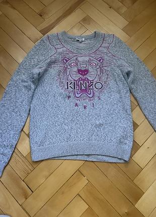 Джемпер жіночий kenzo (оригінал). сірий з фіолетовим принтом, розмір m