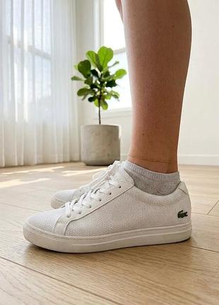 Жіночі легкі літні кеди кросівки lacoste originals оригінал l.12.12 / carnaby pique білі сітка