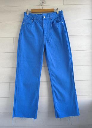 Прямые джинсы eur 40 р.97 12 р. gina tricot электрик/широкие/палаццо/необработанным краем/высокая посадка/ярко-синие