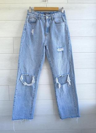Джинси рвані прямі plt eur 38 р. uk 10 р. висока посадка/straight leg/pretty little thing/необроблений край