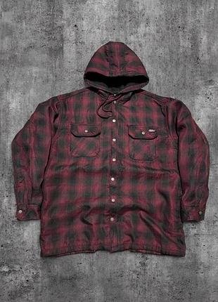 Куртка dickies оригінал утеплена фланель дікіс в клітинку з капюшоном ворквеар
