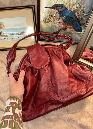 Шкіряна бордова сумка-торба south / 100% натуральна шкіра / marsala bag