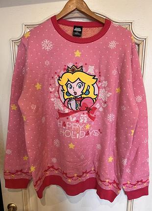 Яскравий рожевий новорічний светр із принцесою піч (princess peach)