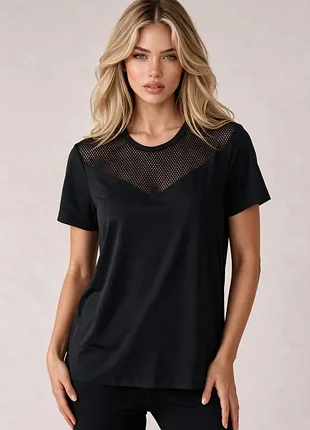 Спортивная футболка женская черная 🏃‍♀️ базова plus size ⚡ asos 4505 🎯 футболка с сеткой фитнес йога большой размер 3xl-6xl
