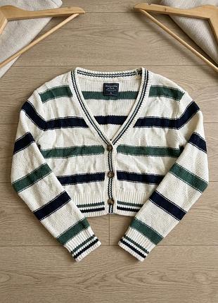 В'язаний укорочений кардиган у смужку abercrombie & fitch / кроп-кардиган на ґудзиках