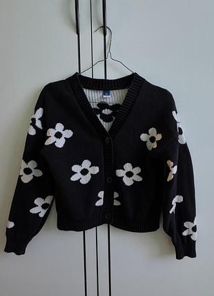 Кардиган old navy для дівчинки, колір чорний з білими квітами, 10р