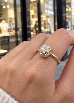 Каблучка з кулькою позолота xp jewelry 18к шар куля жіноче кільце перстень під золото з фіанітами якісне довговічне каблучка з кулькою з камінчиками