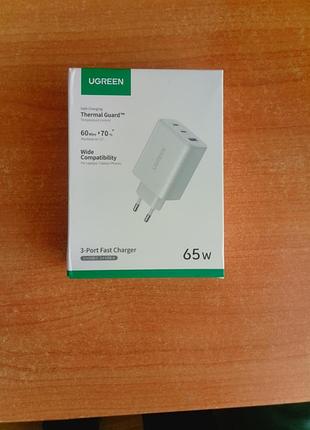 Комплект швидка зарядка 65w gan 3 порти + броньований кабель 240w type-c