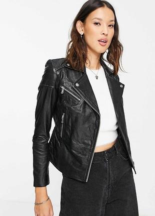 Barneys originals — чорна шкіряна куртка-косуха на блискавці