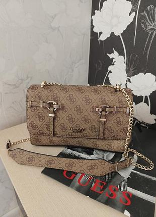 Жіноча сумка кросбоді guess коричнева з монограмою 28x16x9 см