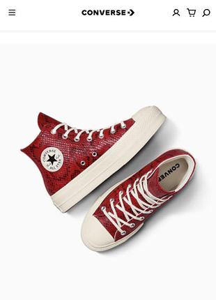 Кеди хайтопи жіночі шкіряні converse chuck taylor all star lift platform snakeskin print червоні