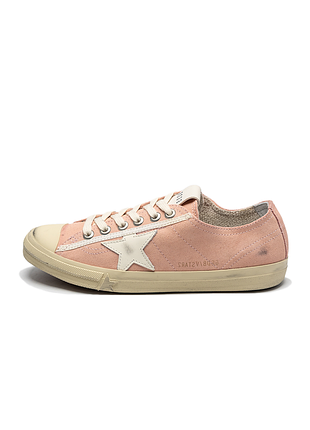 Женские кроссовки golden goose v-star in pink suede with cream leather star