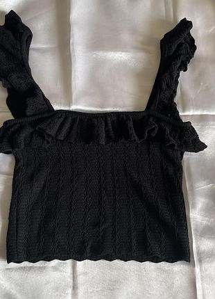 Топ жіночий zara чорний, тонка в'язка, рюші, розмір s