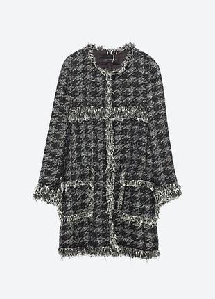 Твидовый удлиненный жакет блейзер кардиган гусиная лапка размер м zara