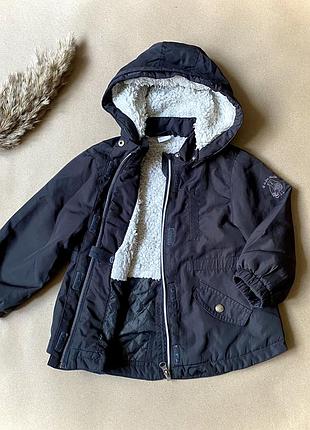 Куртка демісезонна дитяча для дівчинки h&m 18-24 місяця 86-92 см | чорна з капюшоном