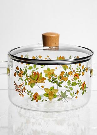 Каструля з боросилікатного скла 1,8 л wildflowers з кришкою yiwu hp-gp-38