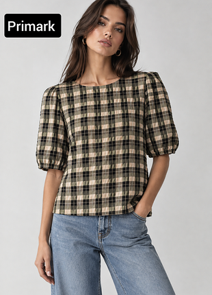Блуза женская в клетку с короткими рукавами от бренда primark s