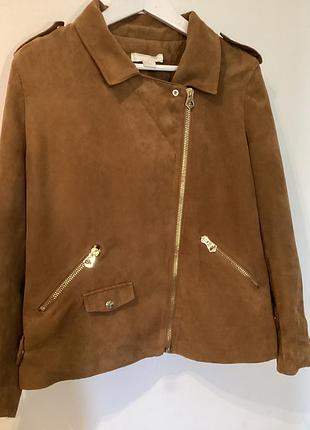 Жіноча замшева куртка-косуха h&m, коричнева, розмір 38 (m)