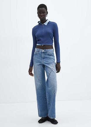 Джинси mango wide leg з декоративними швами широкі рівні прямі сині вайд лег