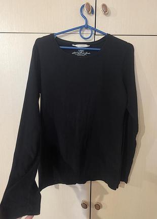 Лонгслів подовжений трикотажний в дрібний рубчик чорний базовий h&m l , xl