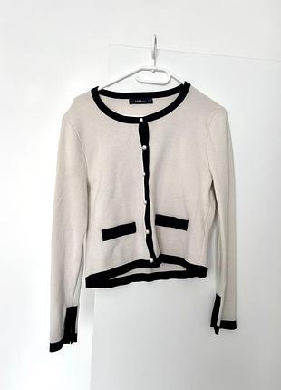 Жіночий кардиган zara молочний з чорною окантовкою