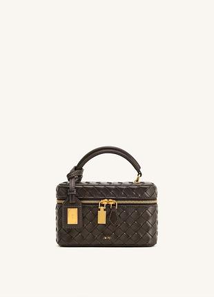 Сумки для жінок cleo woven texture box shape top handle bag — темно-коричнева