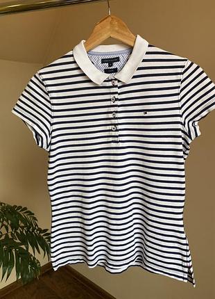 Поло tommy hilfiger біло-синя смужка, бавовна пике, р. s