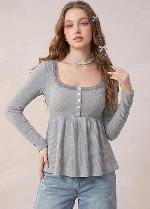 Лонгслів сірий кофтинка блуза kawaii babydoll y2k romwe