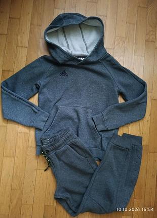 Оригинальный спортивный костюм adidas (худи и штаны) / серый меланж 9-10р