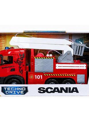 Автомодель серії mid truck – пожежна машина scania (світло, звук, функ. води)