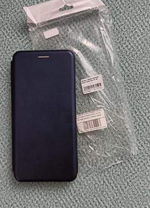 Новый кожаный чехол-книжка для смартфона xiaomi redmi note 14 4g (темно-синий).