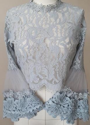 Блуза-болеро женская ажурная кружевная с фатиновыми рукавами, р. l шикарная и праздничная блуза блузка кофточка