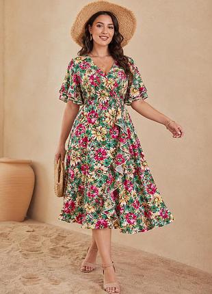 🥰 міді сукня в квітковий принт shein 3xl батал