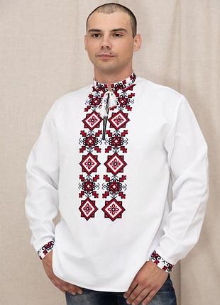 Чоловіча вишиванка біла з червоно-чорним орнаментом