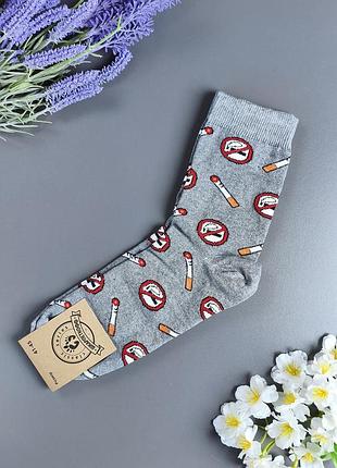 Чоловічі високі сірі шкарпетки з принтом шкарпеткофф (не курити / no smoking), р. 41-45 (1 пара)