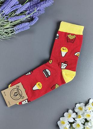 Мужские высокие красные носки с фастфудом носокоф (фастфуд / пицца / бургер), р. 41-45 (1 пара)