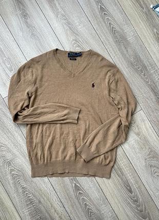 Светр чоловічий polo ralph lauren v-подібний виріз бежевий