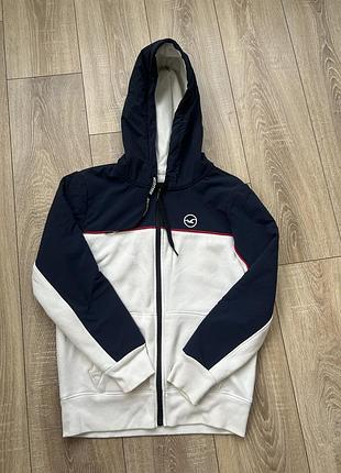 Чоловіча кофта hollister з капюшоном, біла та синя, на блискавці