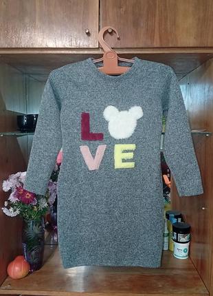 Туніка для дівчинки сіра з аплікацією love mickey mouse на 13-14 років (зріст 158-164)
